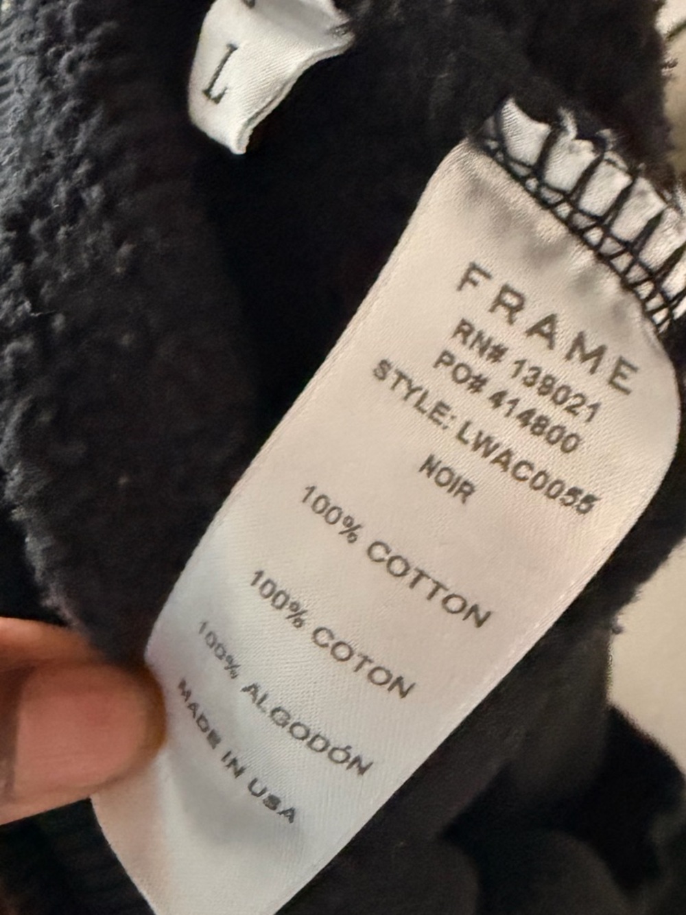 Frame Denim Black Sweatshirt with White Logo Tag - Picture 3 of 3